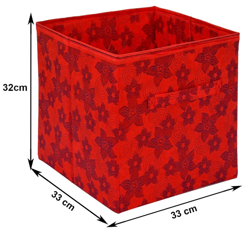 Kuber Industries Metallic Flower Printed Multipurposes Storage Box/Organizer With Handles (Red) -HS43KUBMART26261 - Image 5
