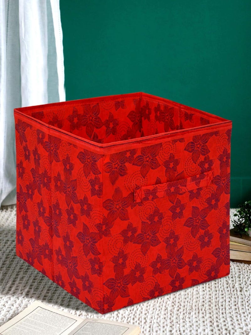 Kuber Industries Metallic Flower Printed Multipurposes Storage Box/Organizer With Handles (Red) -HS43KUBMART26261 - Image 1