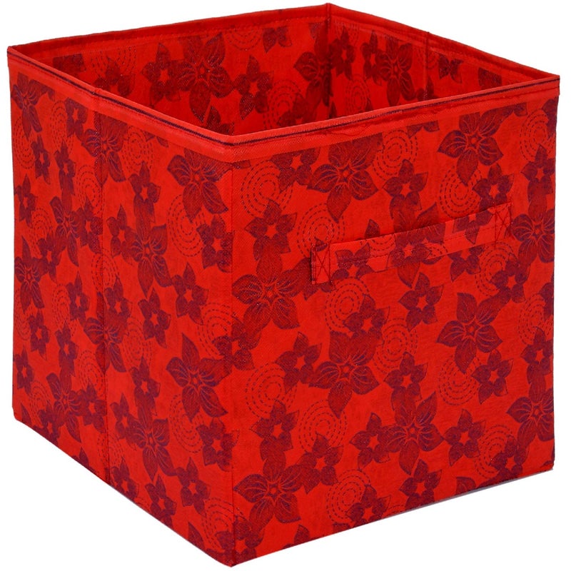 Kuber Industries Metallic Flower Printed Multipurposes Storage Box/Organizer With Handles (Red) -HS43KUBMART26261 - Image 2