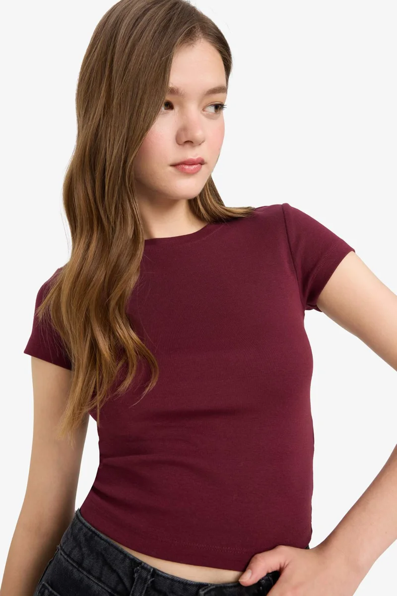 DeFacto Fitted Ribbed Short Sleeve T-Shirt
