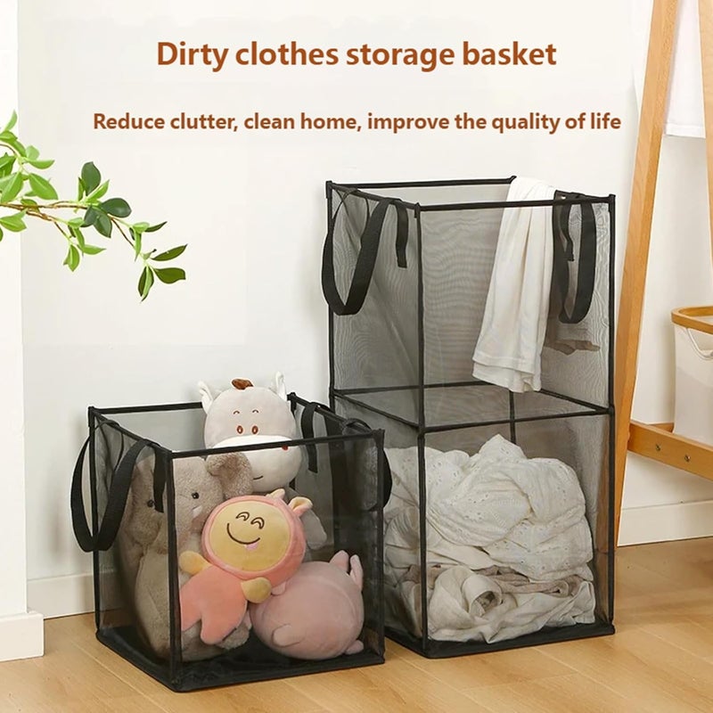 Sturdy Polyester Meshes Clothes Hamper Square Foldable Anti Tear Foldable Bin Laundry Hamper for Home Organization Large Capacity Basket - Image 4