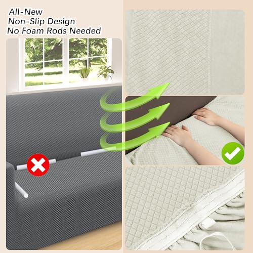 Arfntevss Stretch Sectional Couch Covers L Shaped Corner Sectional Sofa Cover Washable Jacquard Soft Fleece U Shape Sofa Slipcovers Anti Slip Furniture Protector for Dogs Pets (Large, Cream) - Image 4