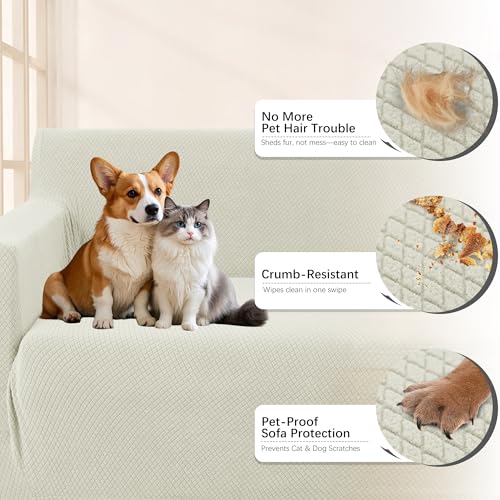 Arfntevss Stretch Sectional Couch Covers L Shaped Corner Sectional Sofa Cover Washable Jacquard Soft Fleece U Shape Sofa Slipcovers Anti Slip Furniture Protector for Dogs Pets (Large, Cream) - Image 3