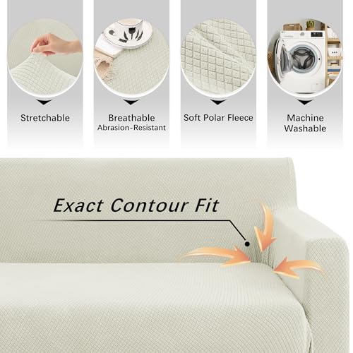 Arfntevss Stretch Sectional Couch Covers L Shaped Corner Sectional Sofa Cover Washable Jacquard Soft Fleece U Shape Sofa Slipcovers Anti Slip Furniture Protector for Dogs Pets (Large, Cream) - Image 5