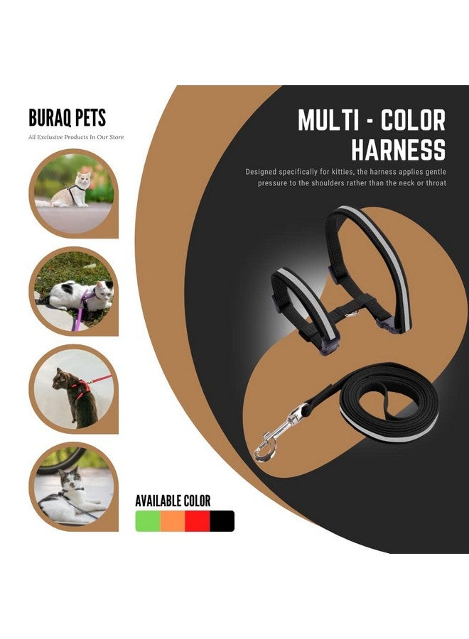 BURAQ Reflective Cat Harness With Leash Set - For Walking|Escape Proof|With Reflective Strip|Adjustable & Durable|Accesories For Cats (Black), Pack of 1 - Image 3
