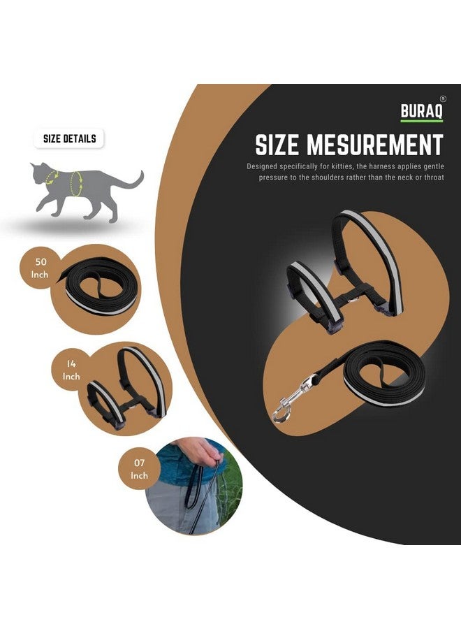 BURAQ Reflective Cat Harness With Leash Set - For Walking|Escape Proof|With Reflective Strip|Adjustable & Durable|Accesories For Cats (Black), Pack of 1 - Image 4