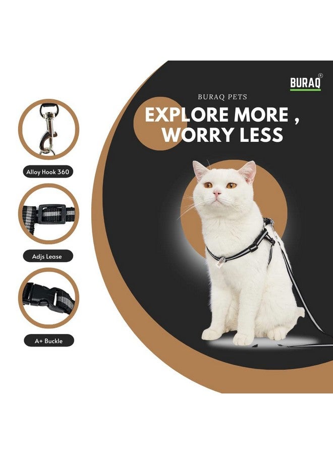 BURAQ Reflective Cat Harness With Leash Set - For Walking|Escape Proof|With Reflective Strip|Adjustable & Durable|Accesories For Cats (Black), Pack of 1 - Image 2