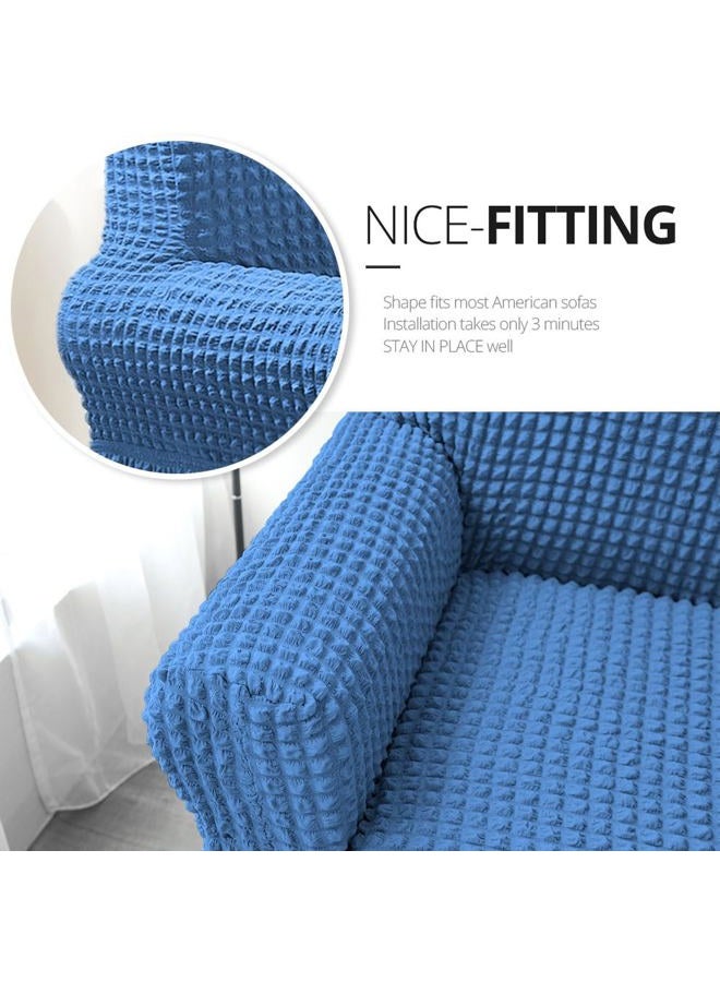 NICEEC Sofa Slipcover Blue Sofa Cover 1 Piece Easy Fitted Sofa Couch Covers Universal High Stretch Durable Furniture Protector with Skirt Country Style (3 Seater Classic Blue) - Image 3