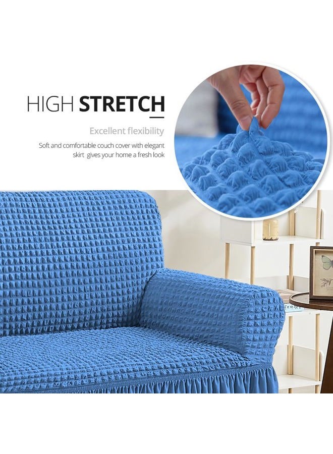 NICEEC Sofa Slipcover Blue Sofa Cover 1 Piece Easy Fitted Sofa Couch Covers Universal High Stretch Durable Furniture Protector with Skirt Country Style (3 Seater Classic Blue) - Image 2