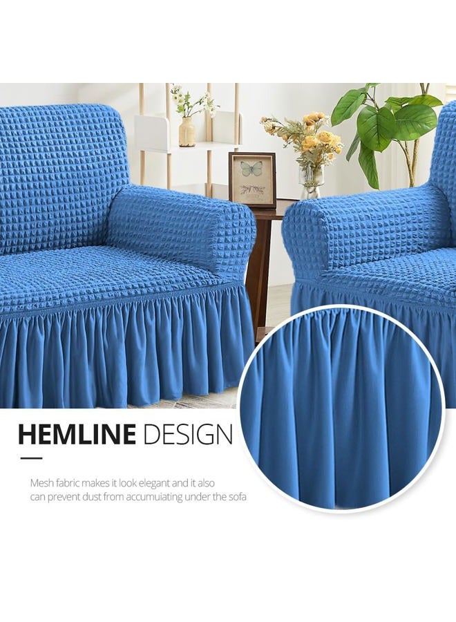 NICEEC Sofa Slipcover Blue Sofa Cover 1 Piece Easy Fitted Sofa Couch Covers Universal High Stretch Durable Furniture Protector with Skirt Country Style (3 Seater Classic Blue) - Image 4