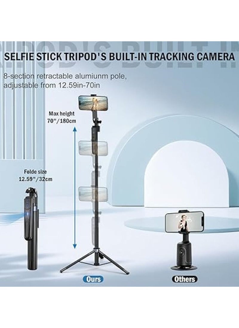 Auto Face Tracking Tripod 360 Rotation with Stand,Android and iPhone Tripod Holder with Remote and Gesture Control, No App,Built-in Tracking Camera Selfie Stick Tripod for Vlog Video Recording Tiktok