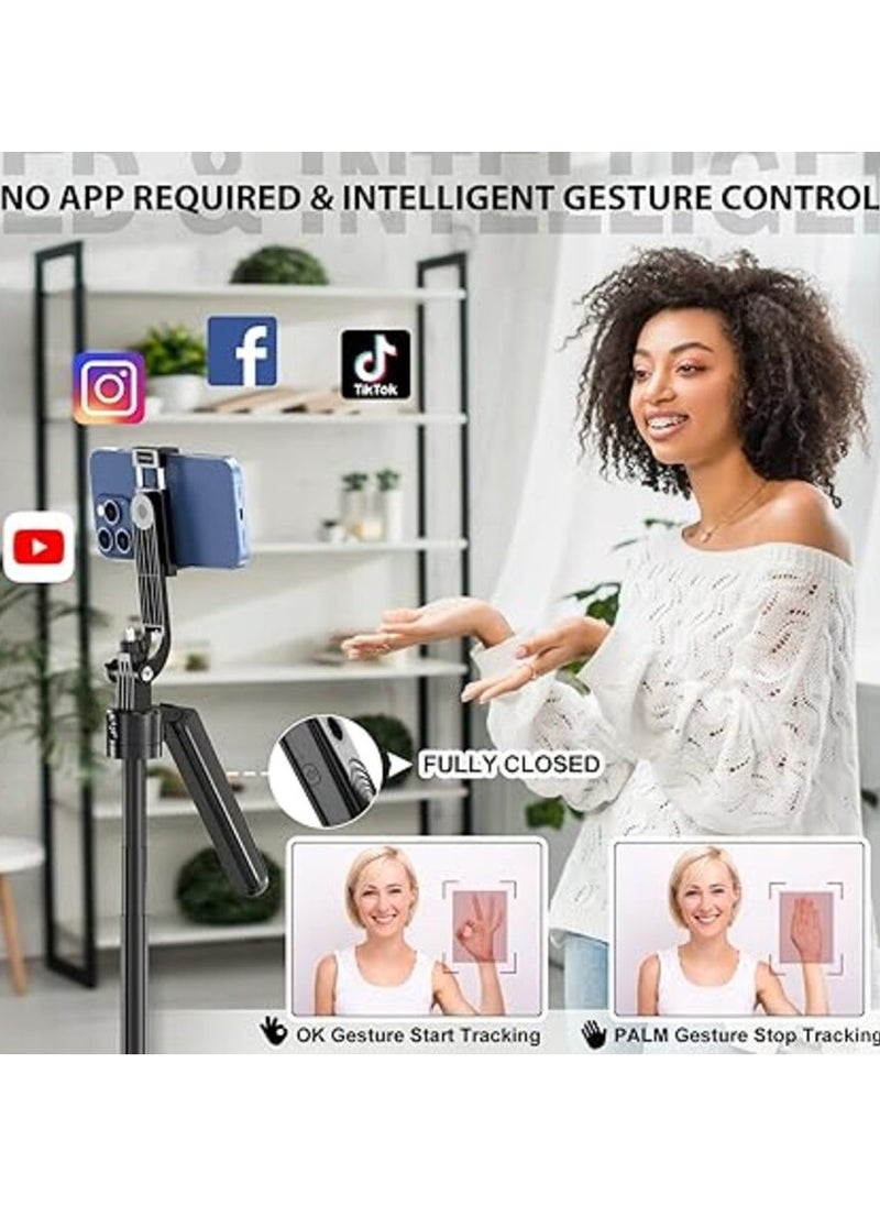 Auto Face Tracking Tripod 360 Rotation with Stand,Android and iPhone Tripod Holder with Remote and Gesture Control, No App,Built-in Tracking Camera Selfie Stick Tripod for Vlog Video Recording Tiktok