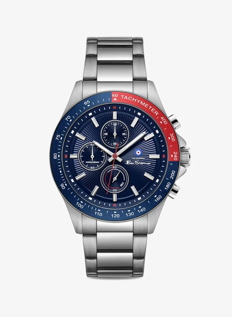 Ben Sherman Winchester Blue Dial Stainless Steel Bracelet Chronograph Watch for Men, 43.2mm