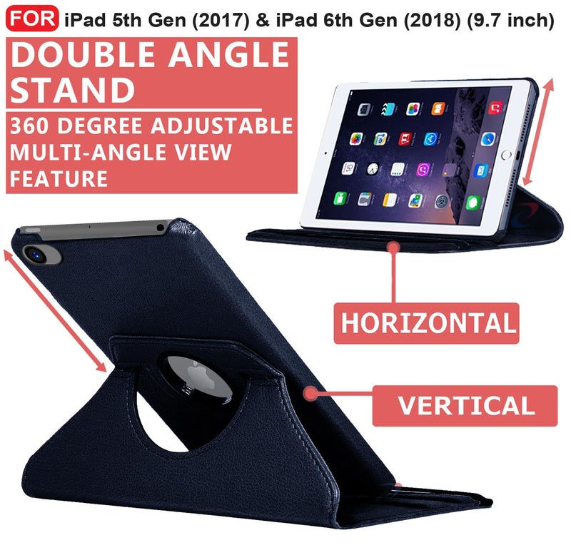 CEDO iPad 5th Gen / 6th Gen (9.7 inch) Flip Cover | Leather Finish | 360 Degree Rotate Back Cover | Shockproof Back Cover Case for iPad 5 (2017) / iPad 6 (2018) (9.7 inch) (Blue) - Image 2