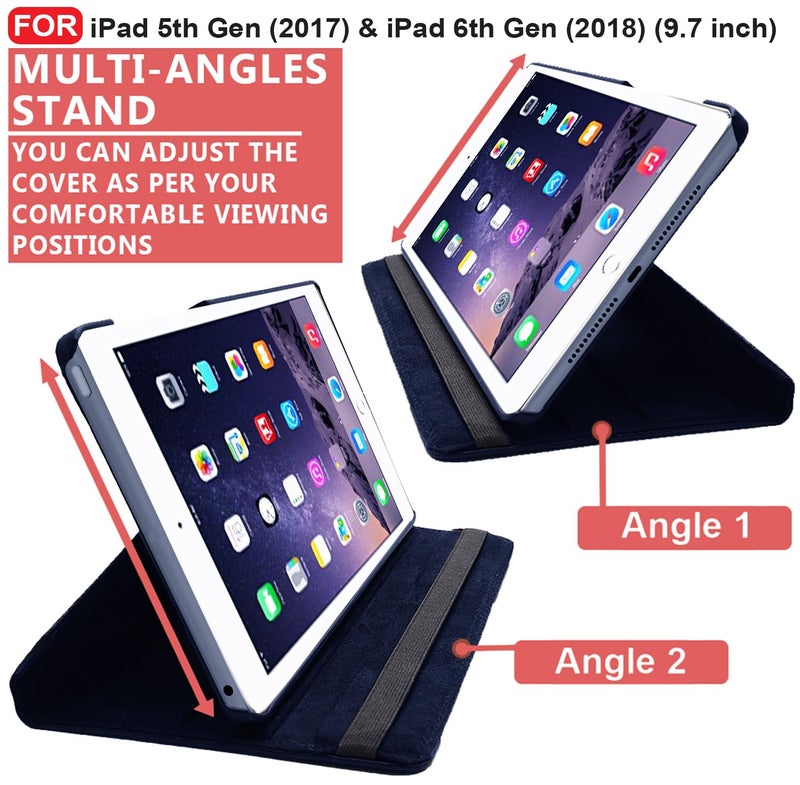 CEDO iPad 5th Gen / 6th Gen (9.7 inch) Flip Cover | Leather Finish | 360 Degree Rotate Back Cover | Shockproof Back Cover Case for iPad 5 (2017) / iPad 6 (2018) (9.7 inch) (Blue) - Image 5
