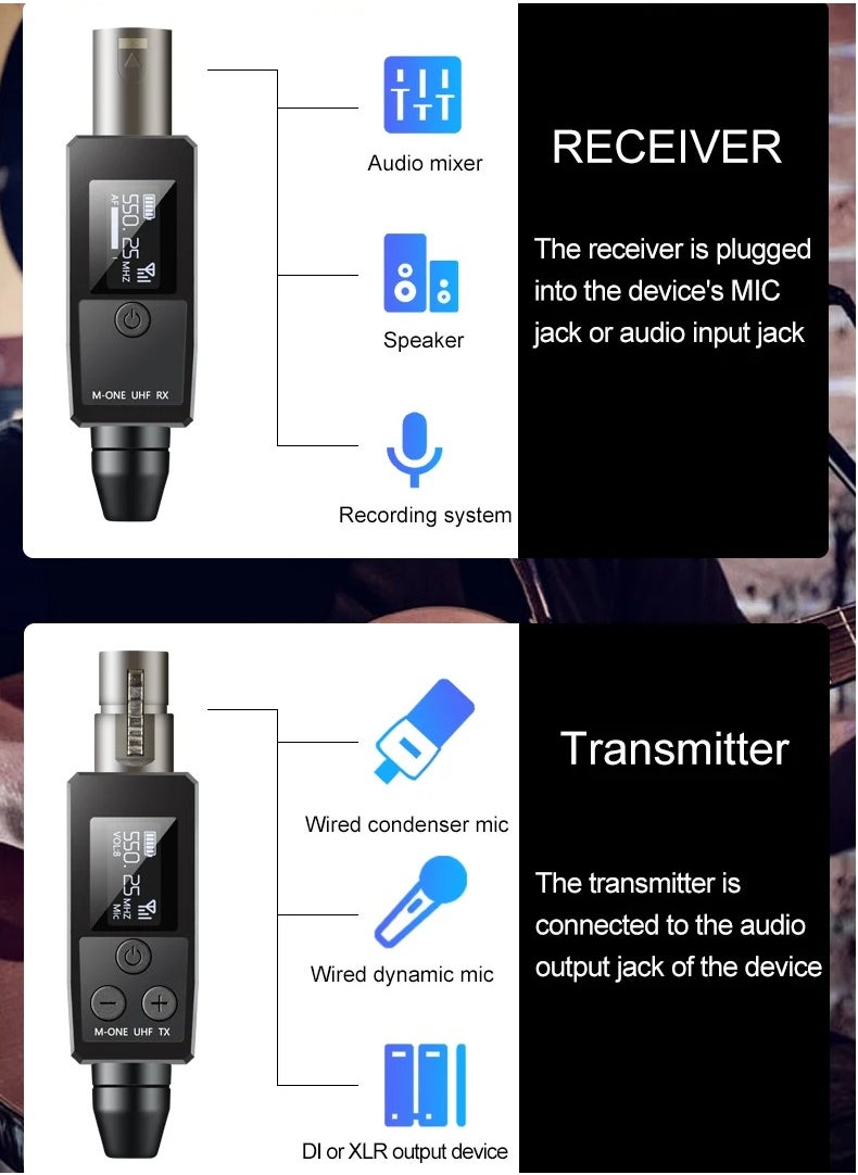Generic VK-38 UHF Wireless Microphone Converter, XLR Transmitter And Receiver for Dynamic Microphone Guitar Receiver Transmission Adapter  - Image 3