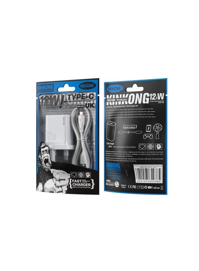 WEKOME WK WP-U76 Kinkong 12W USB Charger Set - UK Plug - With Type-C Cable - Image 2