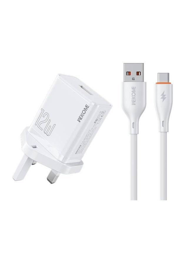 WEKOME WK WP-U76 Kinkong 12W USB Charger Set - UK Plug - With Type-C Cable - Image 1