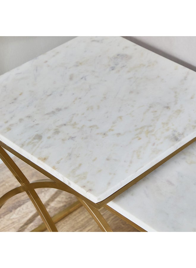 Home Box - Rosalia Genuine Marble Top Nest of Tables - Set of 2 - Image 1