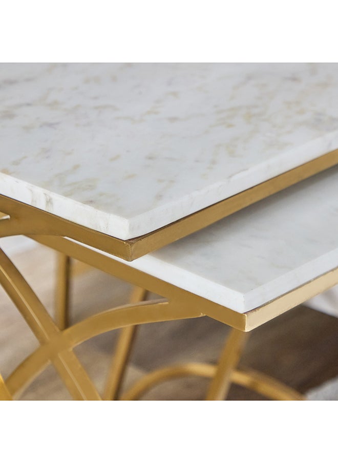 Home Box - Rosalia Genuine Marble Top Nest of Tables - Set of 2 - Image 1