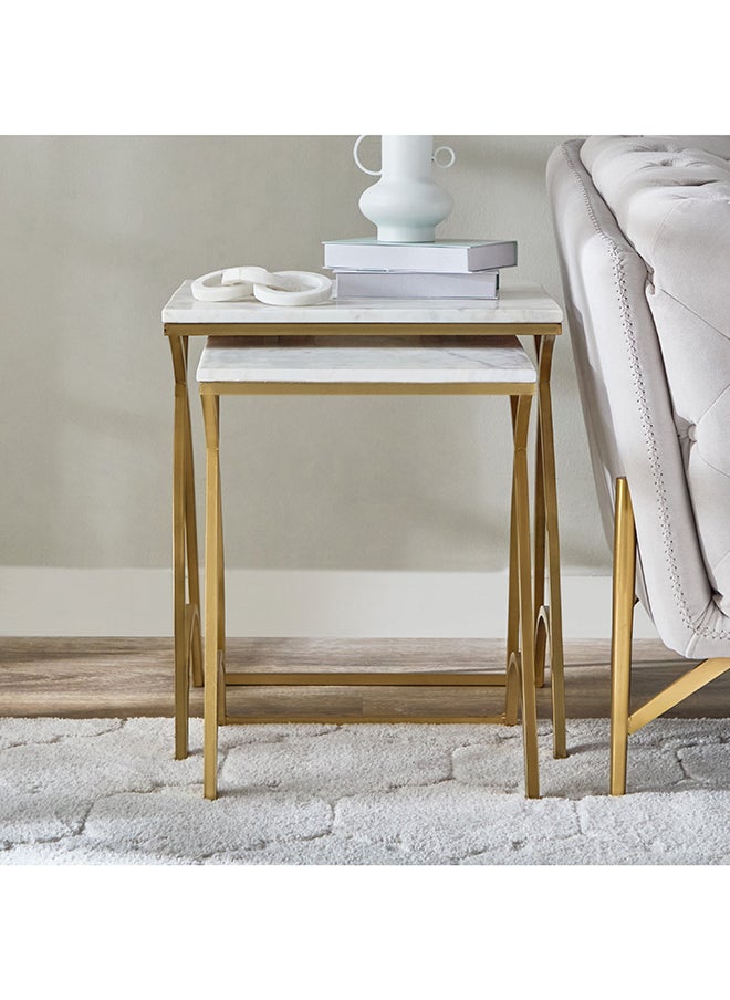 Home Box - Rosalia Genuine Marble Top Nest of Tables - Set of 2 - Image 1