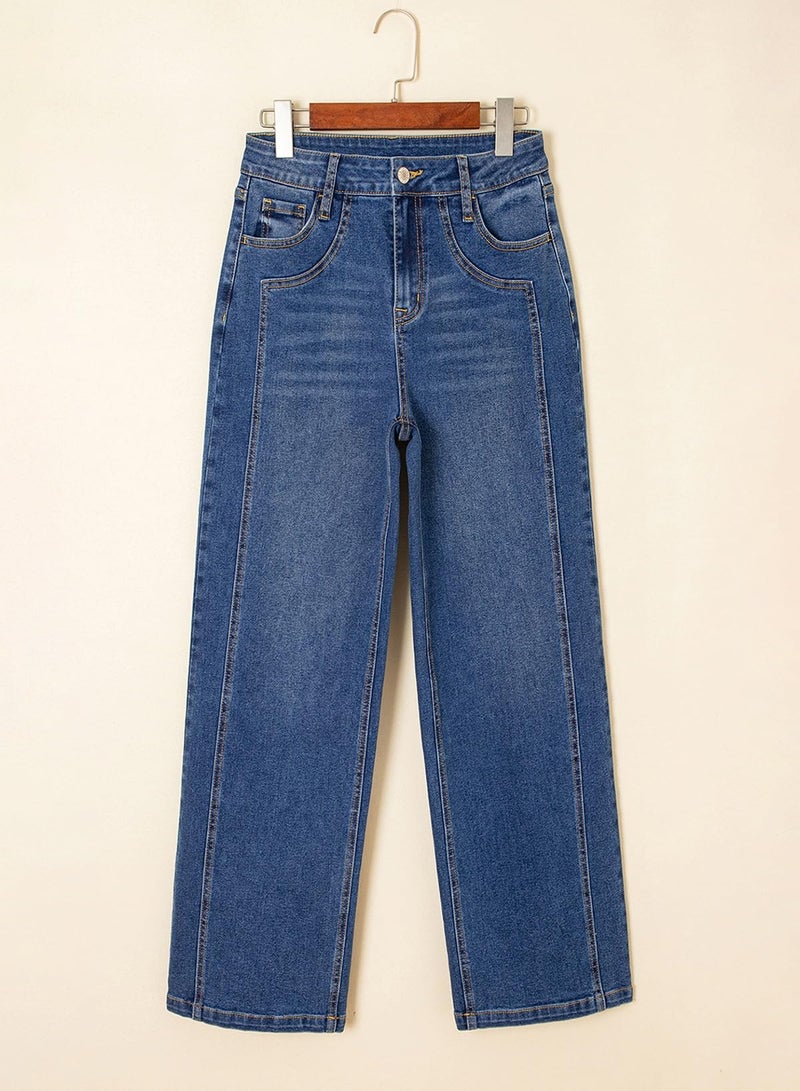 Sidefeel Women's Wide Leg Jeans High Waisted Stretchy Jeans Trendy Loose Fit Straight Leg Denim Pants Blue Size 2 - Image 5