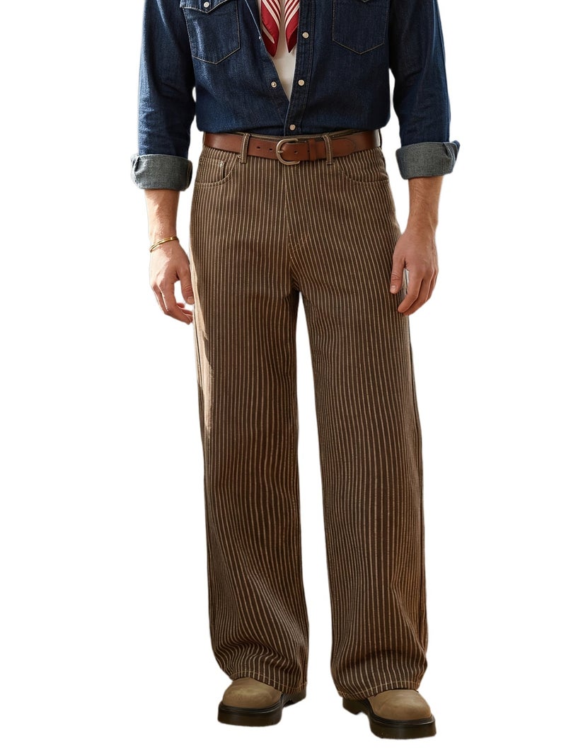 Of Men's Smart Casual Brown Loose Wide Leg Denim Pants Western Cowboy Office Daily Commutes Men Vintage Korean Ins Style Baggy Comfortable Jeans Festival Gift All Season Unisex - Image 1