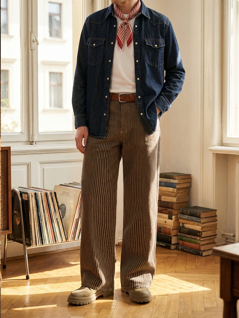 Of Men's Smart Casual Brown Loose Wide Leg Denim Pants Western Cowboy Office Daily Commutes Men Vintage Korean Ins Style Baggy Comfortable Jeans Festival Gift All Season Unisex - Image 2