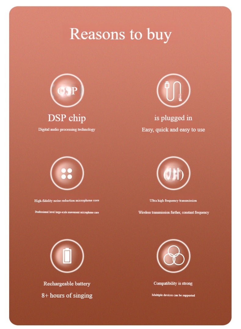 2 Pack Wireless Microphone, 8 hours of battery life，Universal Handheld Karaoke Mic Speaker, Outdoor Indoor Cordless Microphone System with USB Receiver for Singing,Karaoke,Speech,Wedding - Image 3