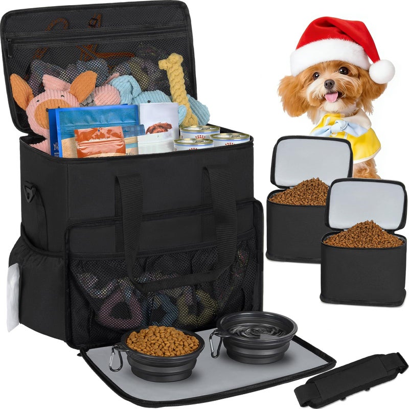 TORIBIO Dog Travel Bag,Large Pet Travel Bag for Supplies with 2 Food Container and Collapsible Bowls,Dog Travel Supplies Organizer Kit for Weekend,Road Trips,Camping - Image 1