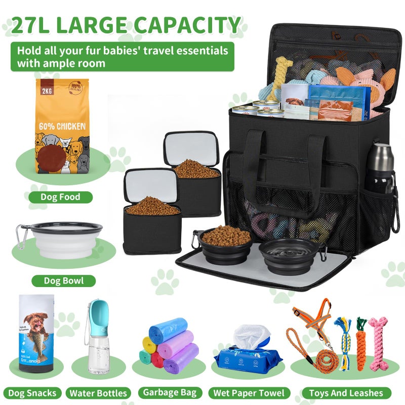 TORIBIO Dog Travel Bag,Large Pet Travel Bag for Supplies with 2 Food Container and Collapsible Bowls,Dog Travel Supplies Organizer Kit for Weekend,Road Trips,Camping - Image 2
