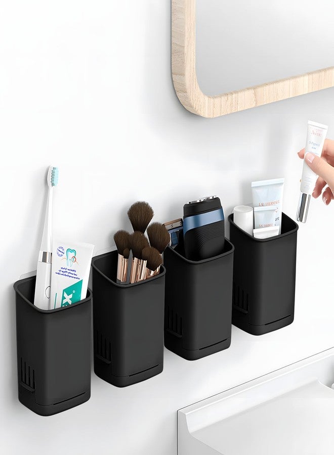 SIBRANT 2 Pack Wall Mounted Toothbrush Holders，Removable Drill-Free Wall Shower Holder for Toothbrush,Toothpaste, Razor, Self-draining Self Adhesive Cup in Shower, Kitchen Tableware Organizer (Black - Image 4