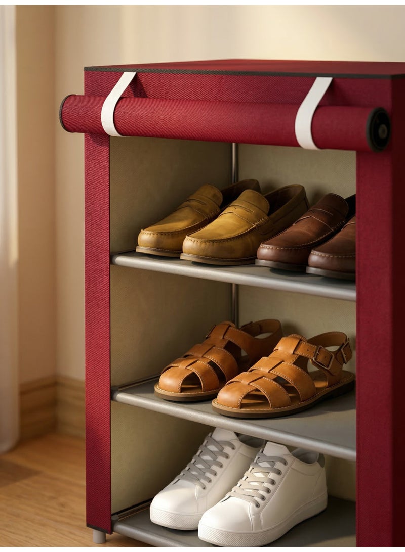 CKIKH Multi-Tier Fabric Shoe Rack with Dustproof Cover, Extra Tall Large Capacity Space-Saving Steel Tube Shoe Cabinet for Entryway, Bedroom & Dormitory (Red) - Image 4