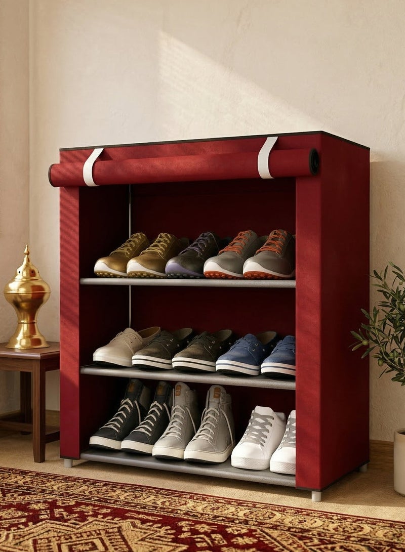 CKIKH Multi-Tier Fabric Shoe Rack with Dustproof Cover, Extra Tall Large Capacity Space-Saving Steel Tube Shoe Cabinet for Entryway, Bedroom & Dormitory (Red) - Image 1