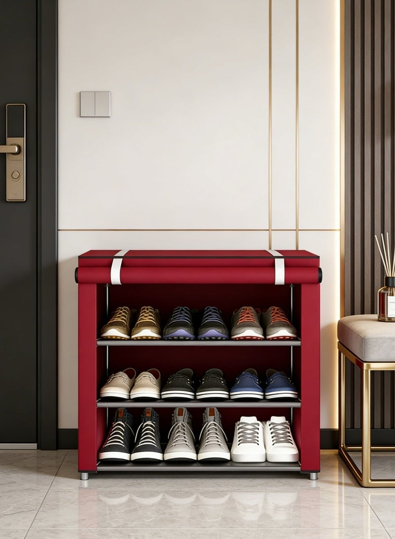 CKIKH Multi-Tier Fabric Shoe Rack with Dustproof Cover, Extra Tall Large Capacity Space-Saving Steel Tube Shoe Cabinet for Entryway, Bedroom & Dormitory (Red) - Image 2