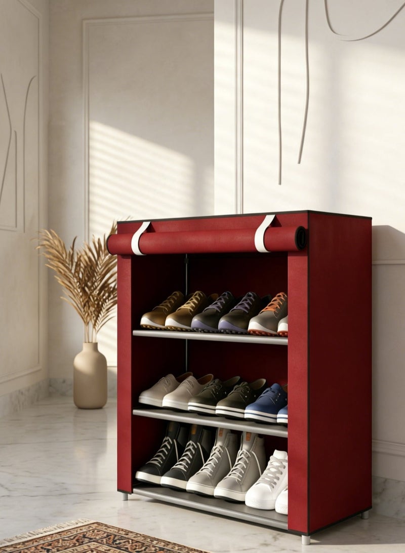 CKIKH Multi-Tier Fabric Shoe Rack with Dustproof Cover, Extra Tall Large Capacity Space-Saving Steel Tube Shoe Cabinet for Entryway, Bedroom & Dormitory (Red) - Image 3