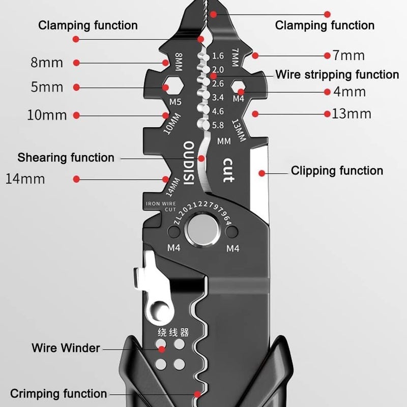 GIRGIT 25in1 Multifunction Wire Strippers Electeical 8 inch Wire Crimping Tool Wire Cutter Professional Electrician Pliers Tools and Cable Stripper for Cutting Stripping Shearing  - Image 2