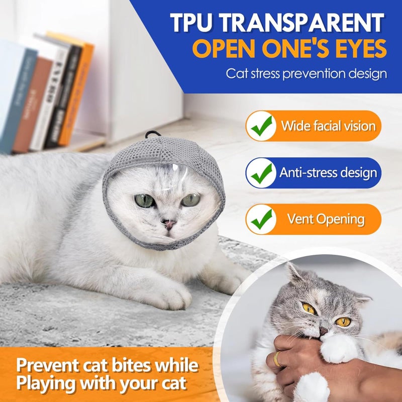 YUCCA Cat Muzzle Adjustable Anti-Bite Head Cover - Breathable Grooming Mask for Nail Trimming, Bathing & Vet Injections, Safe Fit for Cats (M) - Image 3