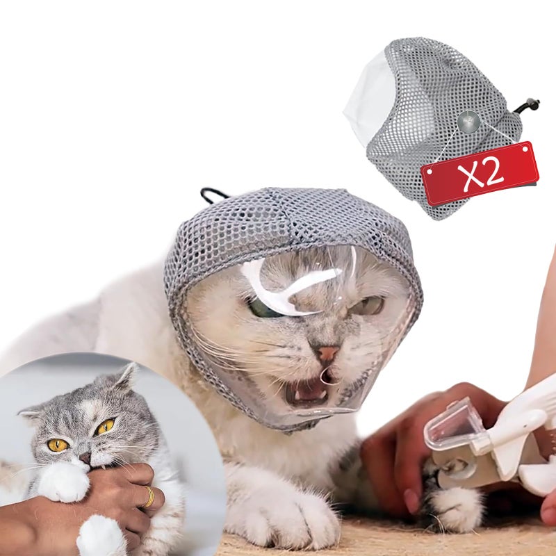 YUCCA Cat Muzzle Adjustable Anti-Bite Head Cover - Breathable Grooming Mask for Nail Trimming, Bathing & Vet Injections, Safe Fit for Cats (M) - Image 1