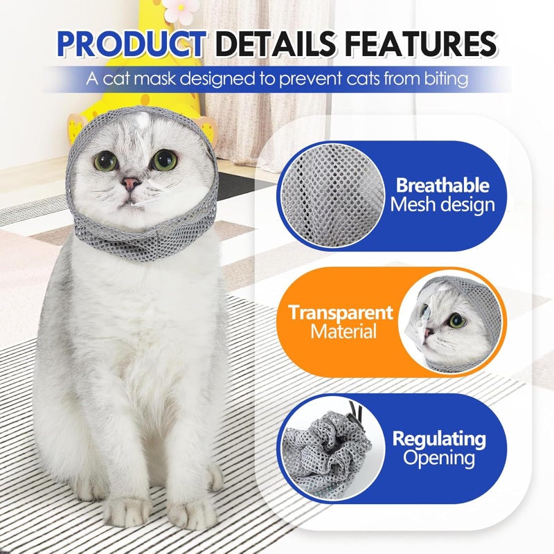 YUCCA Cat Muzzle Adjustable Anti-Bite Head Cover - Breathable Grooming Mask for Nail Trimming, Bathing & Vet Injections, Safe Fit for Cats (M) - Image 4