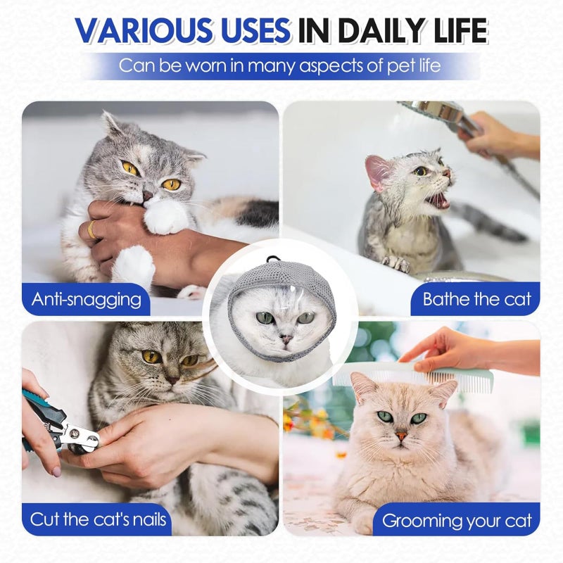 YUCCA Cat Muzzle Adjustable Anti-Bite Head Cover - Breathable Grooming Mask for Nail Trimming, Bathing & Vet Injections, Safe Fit for Cats (M) - Image 2