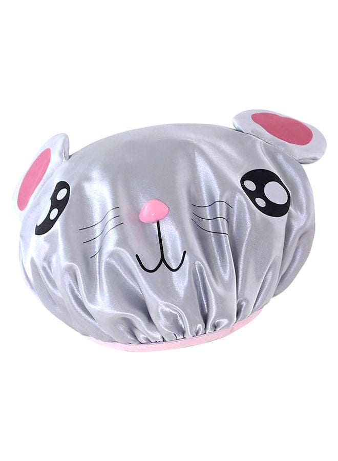 NIBEMINENT Cat Shape Double Layered Waterproof Shower Cap Grey/Pink 