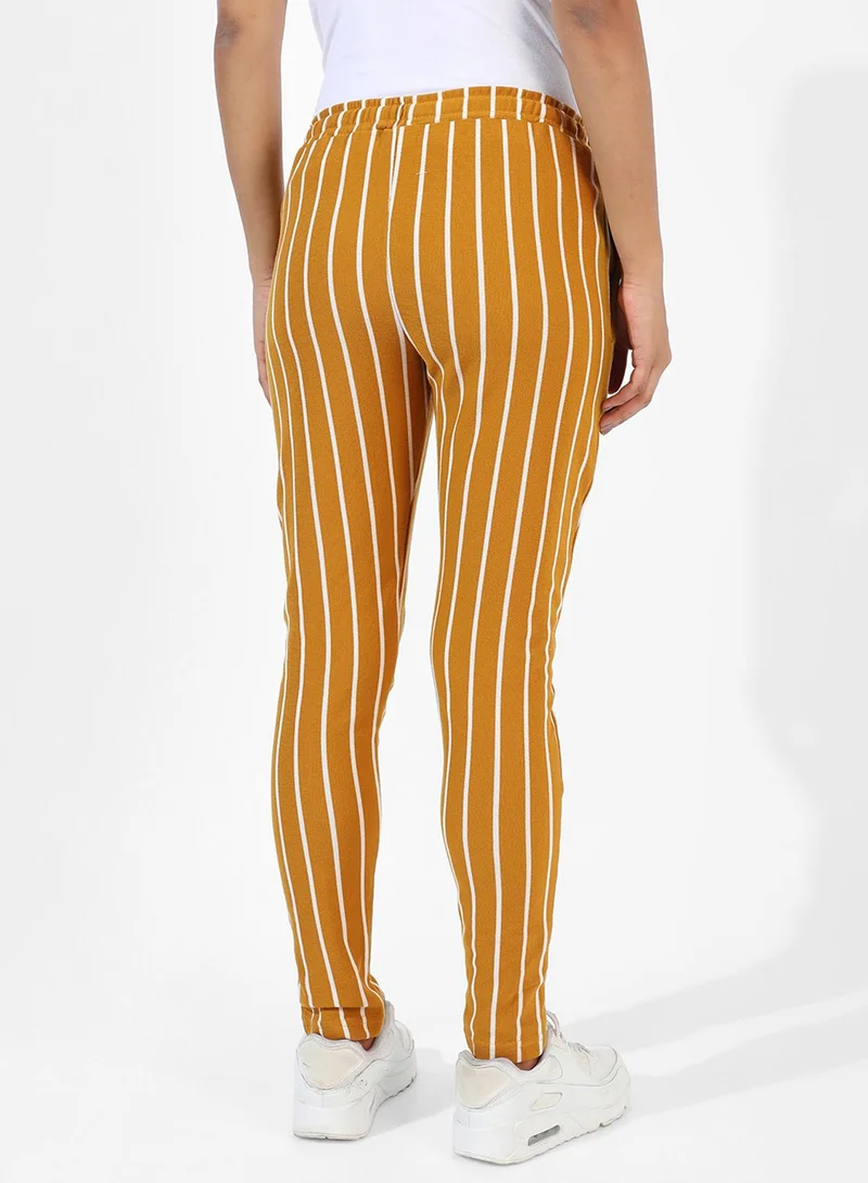 PINACOLADA Women's Mustard Yellow Striped Trackpants