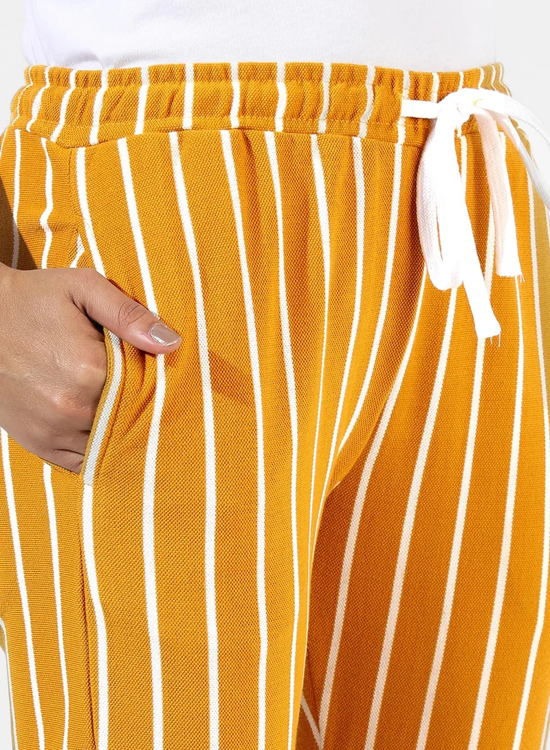 PINACOLADA Women's Mustard Yellow Striped Trackpants