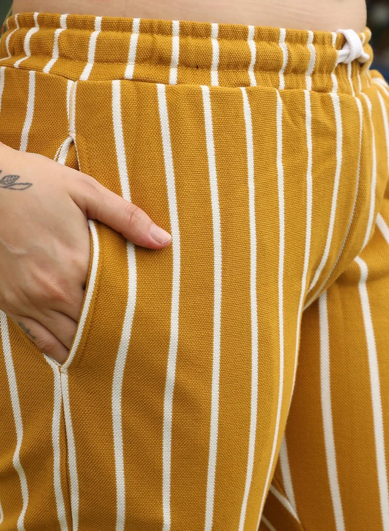 PINACOLADA Women's Mustard Yellow Striped Trackpants