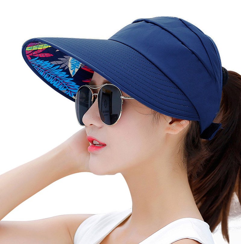 HINDAWI Sun Hat Sun Hats for Women Wide Brim Packable UV Protection Visor Floppy Womens Beach Summer Cap Navy - Image 1