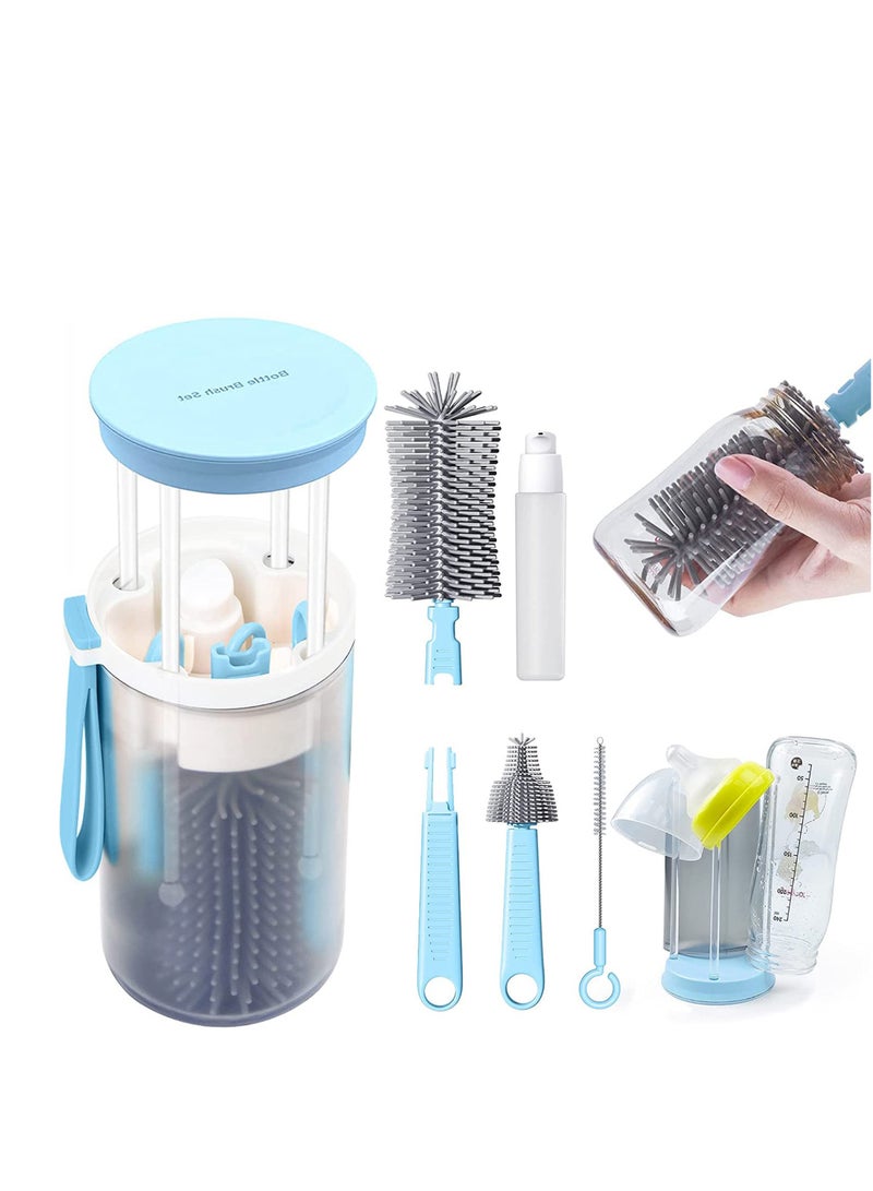 PYLCO SMART Baby Bottle Brush Kit Travel Feeding Bottle Cleaning Set Nursing Bottle Cleaner with Extendable Silicone Bottle Brush/Nipple Brush/Straw Brush/Drying Rack/Soap Dispenser - Image 1