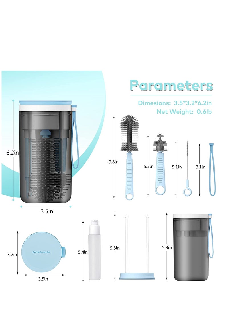 PYLCO SMART Baby Bottle Brush Kit Travel Feeding Bottle Cleaning Set Nursing Bottle Cleaner with Extendable Silicone Bottle Brush/Nipple Brush/Straw Brush/Drying Rack/Soap Dispenser - Image 5