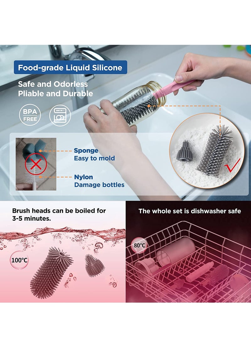 PYLCO SMART Baby Bottle Brush Kit Travel Feeding Bottle Cleaning Set Nursing Bottle Cleaner with Extendable Silicone Bottle Brush/Nipple Brush/Straw Brush/Drying Rack/Soap Dispenser - Image 4