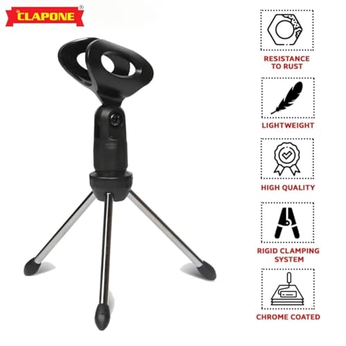 CLAPONE Mini Mic Stand Boom Arm Microphone Adjustable Suspension Boom Scissor Arm for Podcasting Gaming Recording Tripod Microphone (Black, Mini Mic Stand) - Image 3